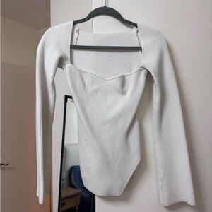 White Ribbed Long Sleeve Bodysuit